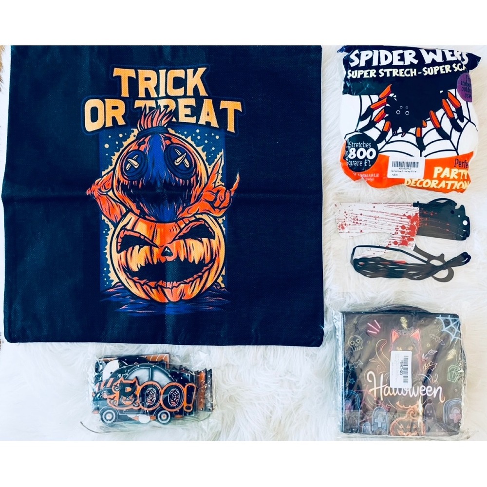 NEW Halloween‎ Decor Bundle Pillow Cover Spider Web Garland Hanging Ornaments